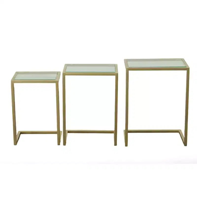 Carolina Living Emil Nesting Table Set Gold: Clear Tempered Glass, Metal Frame, No Assembly Required