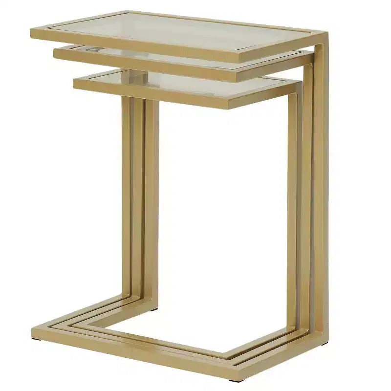Carolina Living Emil Nesting Table Set Gold: Clear Tempered Glass, Metal Frame, No Assembly Required