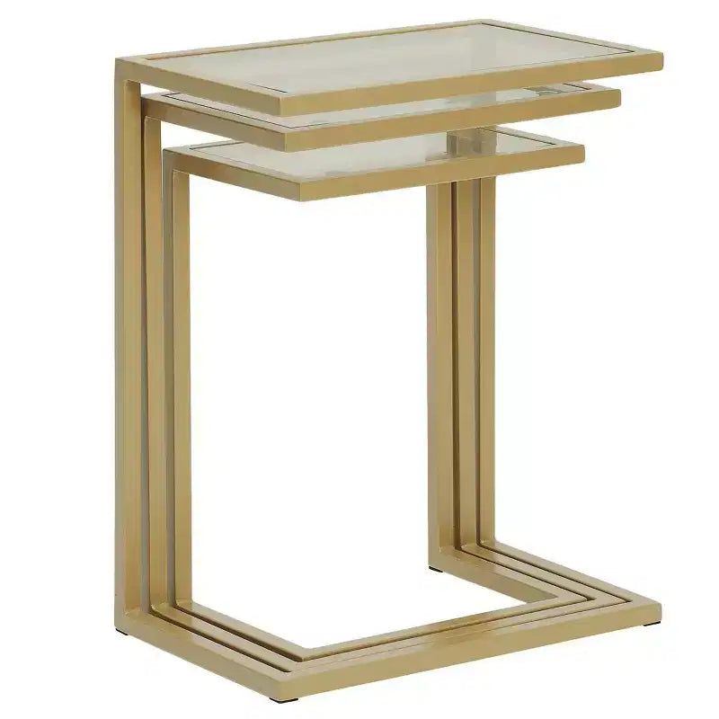 Carolina Living Emil Nesting Table Set Gold: Clear Tempered Glass, Metal Frame, No Assembly Required