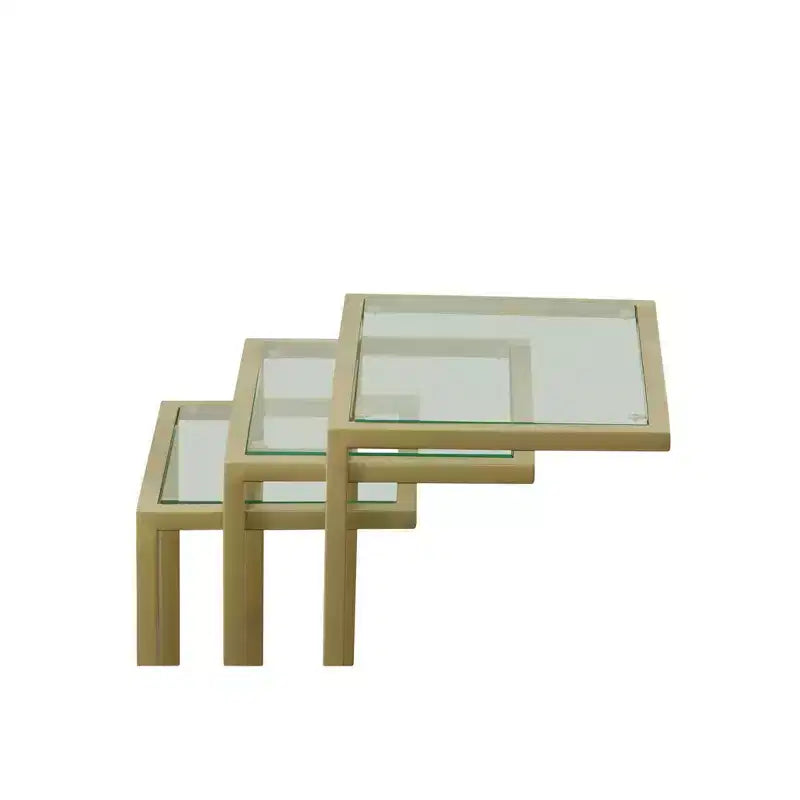 Carolina Living Emil Nesting Table Set Gold: Clear Tempered Glass, Metal Frame, No Assembly Required
