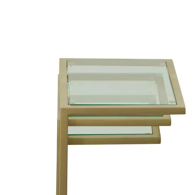 Carolina Living Emil Nesting Table Set Gold: Clear Tempered Glass, Metal Frame, No Assembly Required