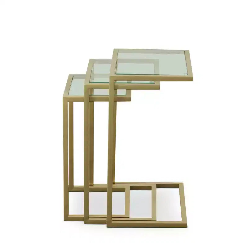 Carolina Living Emil Nesting Table Set Gold: Clear Tempered Glass, Metal Frame, No Assembly Required
