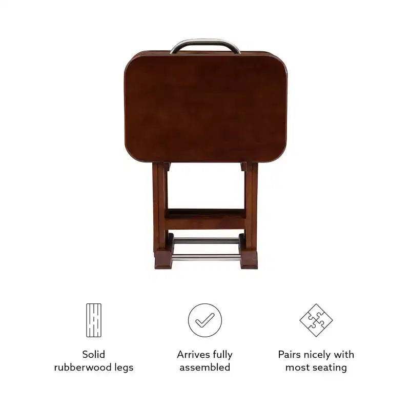5pc Grant Folding TV Snack Tray Tables Dark Cherry/Chrome - Powell: Set of 4 with Stand, MDF Wood Finish