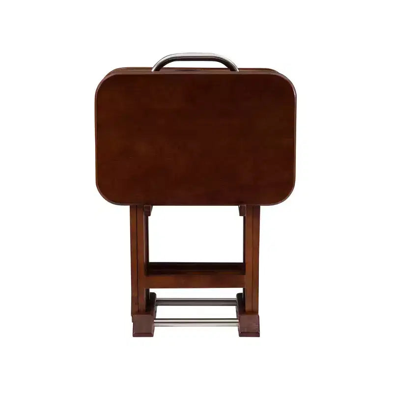 5pc Grant Folding TV Snack Tray Tables Dark Cherry/Chrome - Powell: Set of 4 with Stand, MDF Wood Finish