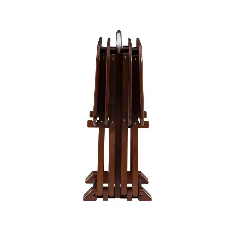5pc Grant Folding TV Snack Tray Tables Dark Cherry/Chrome - Powell: Set of 4 with Stand, MDF Wood Finish