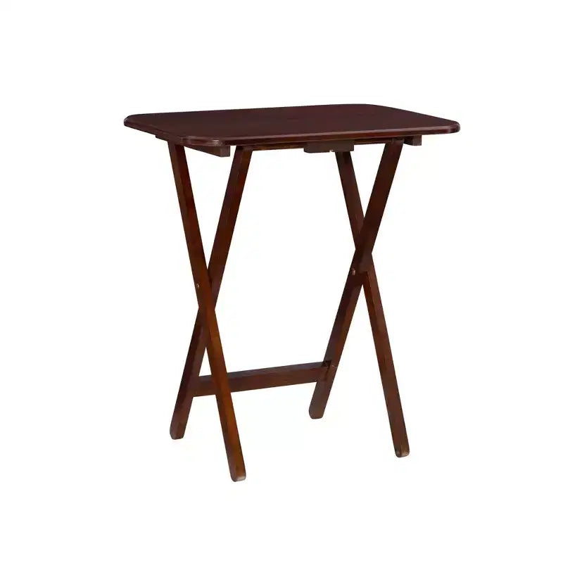 5pc Grant Folding TV Snack Tray Tables Dark Cherry/Chrome - Powell: Set of 4 with Stand, MDF Wood Finish