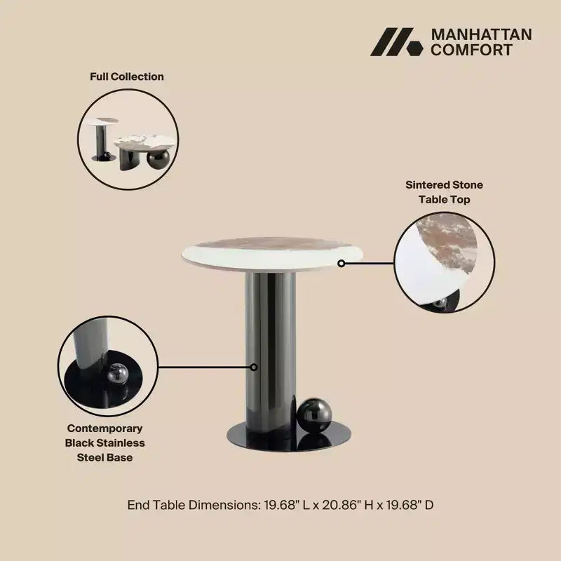 Table d'appoint en pierre frittée noire Laurel Manhattan Comfort