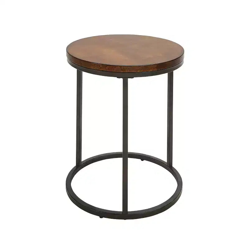 Carolina Living 18" Edie Round Thick Top Accent Table Chestnut Brown/Silver: Metal Frame, Wood Veneer Top, 26" High