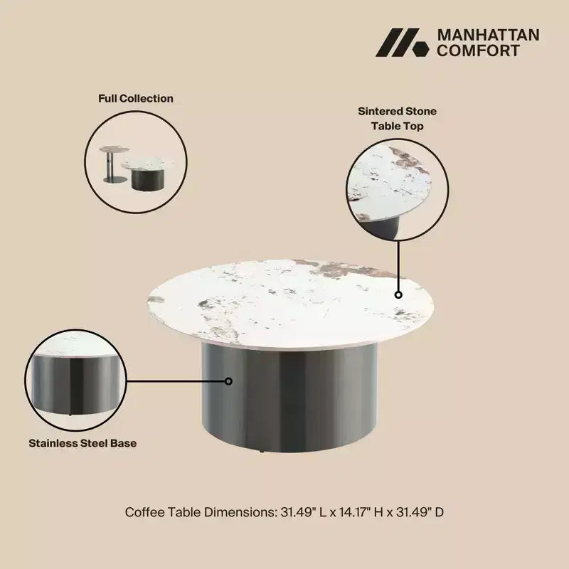 Manhattan Comfort Alondra Sintered Stone Top Coffee Table Black