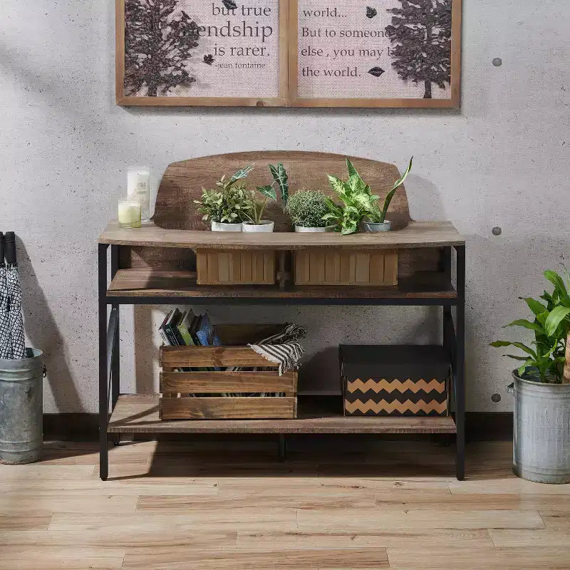 Console Camie en chêne recyclé - miBasics : Meuble d'entrée robuste avec étagères de rangement