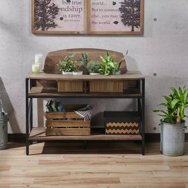 Console Camie en chêne recyclé - miBasics : Meuble d'entrée robuste avec étagères de rangement