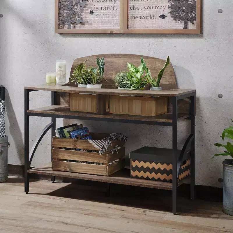 Console Camie en chêne recyclé - miBasics : Meuble d'entrée robuste avec étagères de rangement