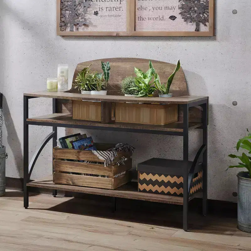 Console Camie en chêne recyclé - miBasics : Meuble d'entrée robuste avec étagères de rangement