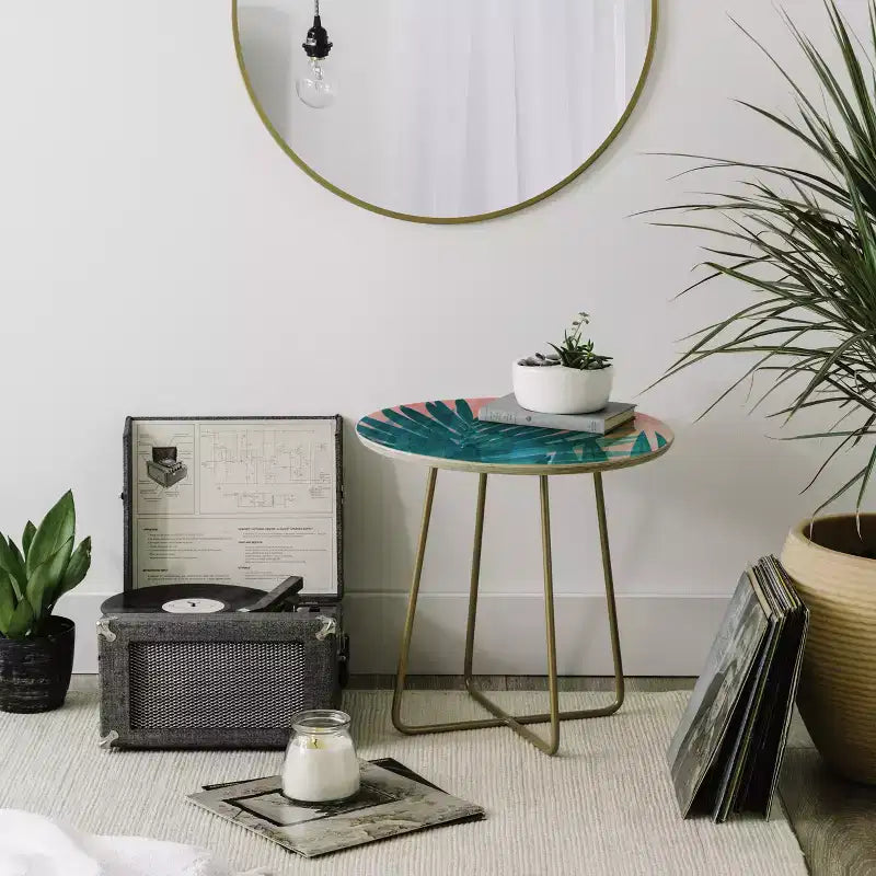 Emanuela Carratoni Palms Side Table with Gold Aston Legs - Deny Designs: Baltic Birch Top, Artist-Designed