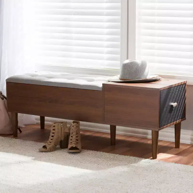 Merrick Mid Century Retro Modern 1 Drawer Light Gray, Brown - Baxton Studio