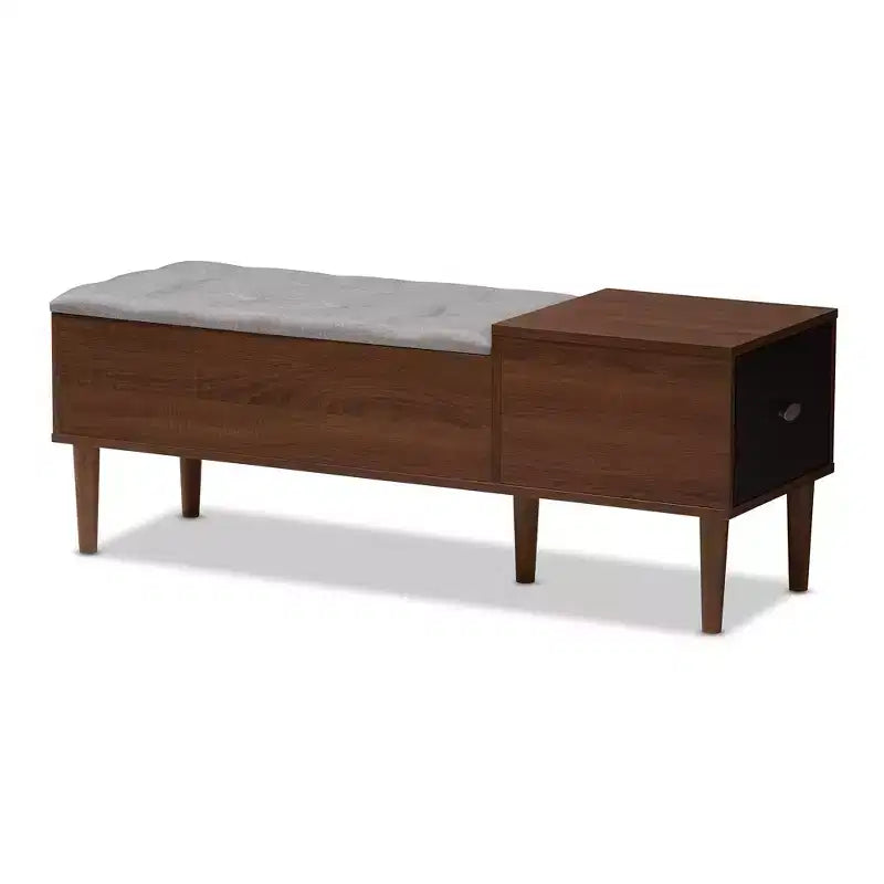 Merrick Mid Century Retro Modern 1 Drawer Light Gray, Brown - Baxton Studio