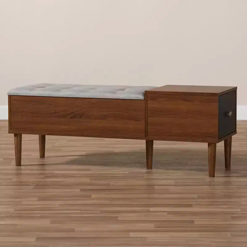 Merrick Mid Century Retro Modern 1 Drawer Light Gray, Brown - Baxton Studio