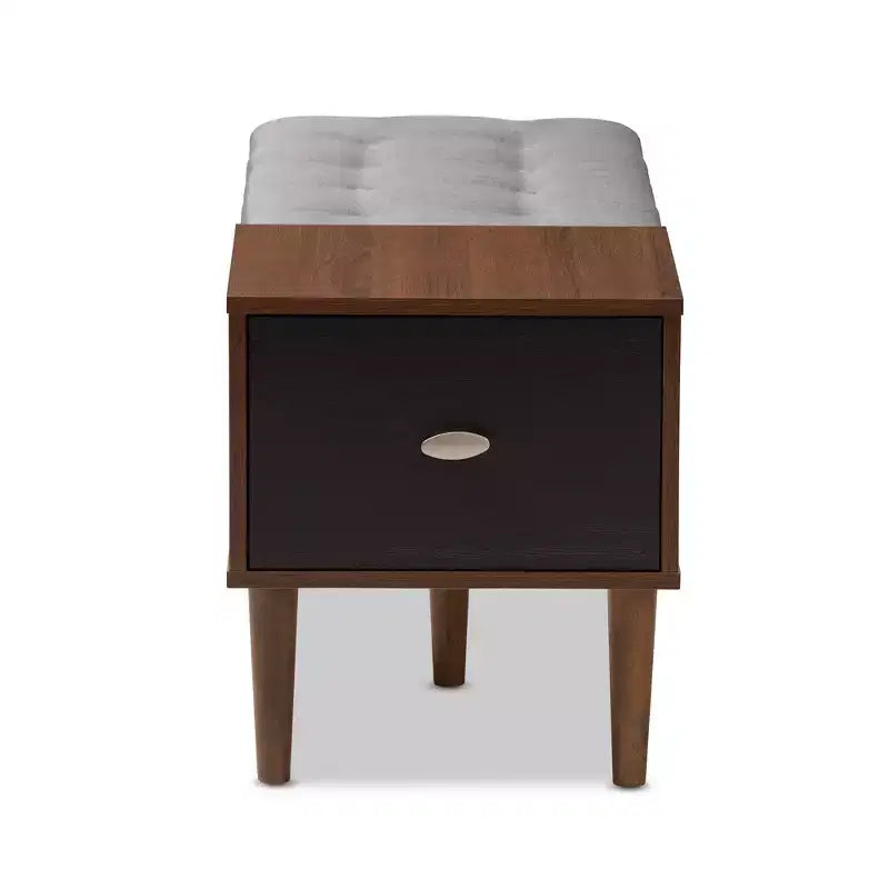 Merrick Mid Century Retro Modern 1 Drawer Light Gray, Brown - Baxton Studio