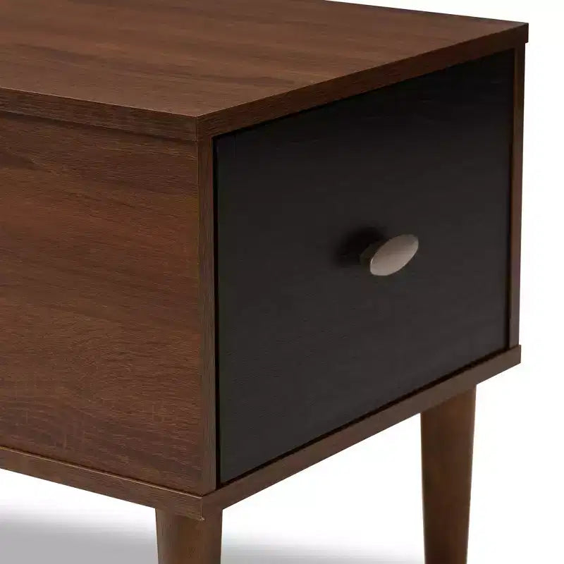 Merrick Mid Century Retro Modern 1 Drawer Light Gray, Brown - Baxton Studio