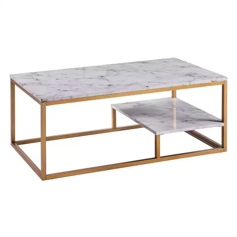 Marmo Coffee Table with Faux Marble Top Brass Gold/ - Teamson Home: Modern Scratch-Resistant Storage, 4-Leg Design