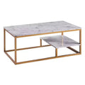 Marmo Coffee Table with Faux Marble Top Brass Gold/ - Teamson Home: Modern Scratch-Resistant Storage, 4-Leg Design