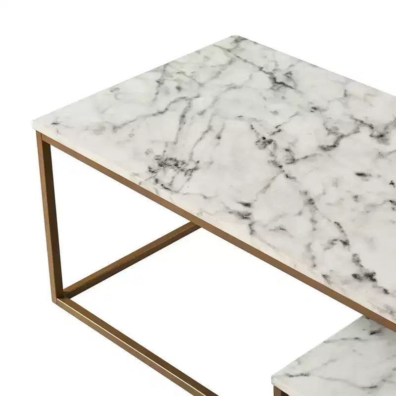 Table Basse Marmo avec Plateau Faux Marbre Doré/ - Teamson Home : Rangement Moderne Résistant aux Rayures, Design à 4 Pieds