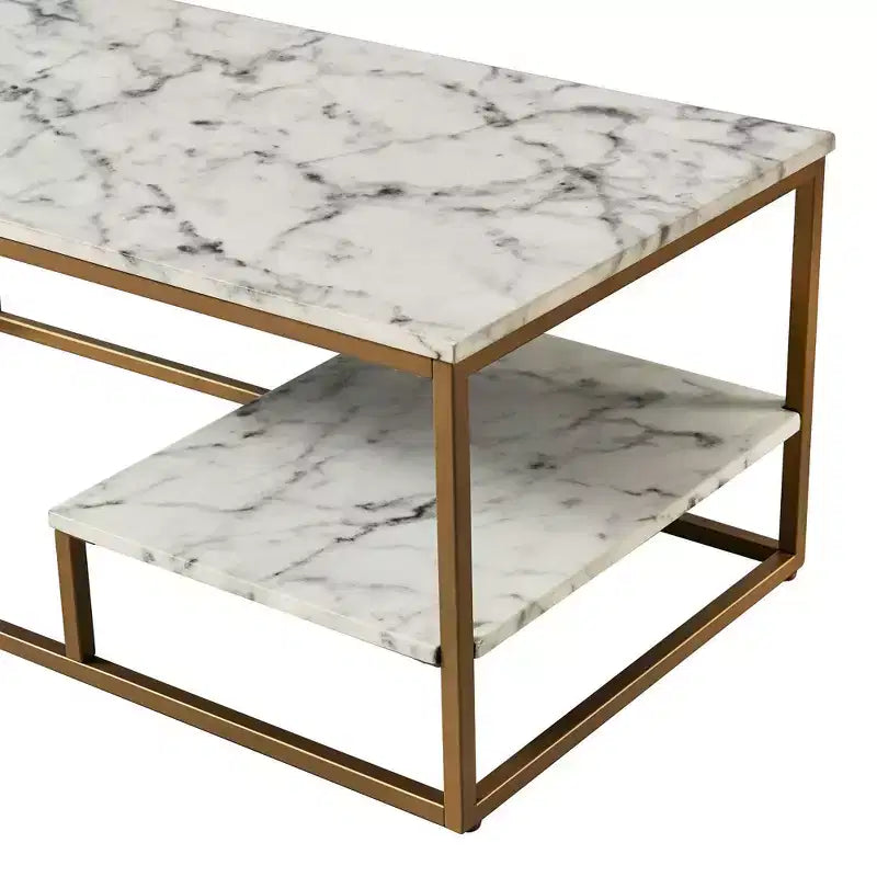 Table Basse Marmo avec Plateau Faux Marbre Doré/ - Teamson Home : Rangement Moderne Résistant aux Rayures, Design à 4 Pieds