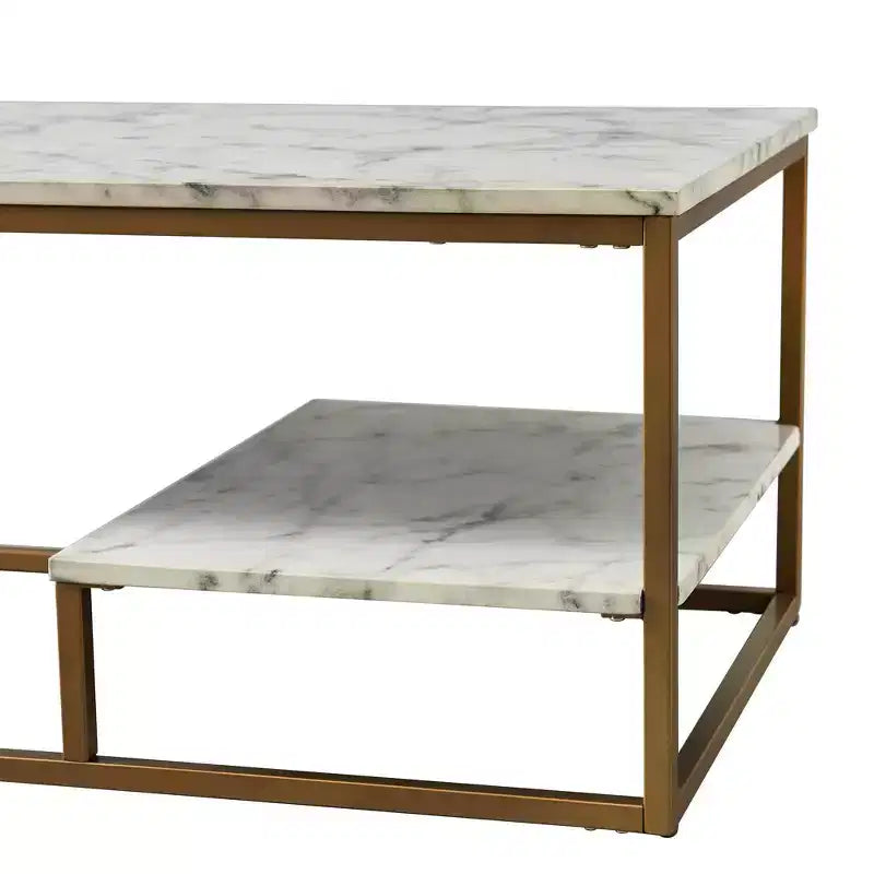 Table Basse Marmo avec Plateau Faux Marbre Doré/ - Teamson Home : Rangement Moderne Résistant aux Rayures, Design à 4 Pieds