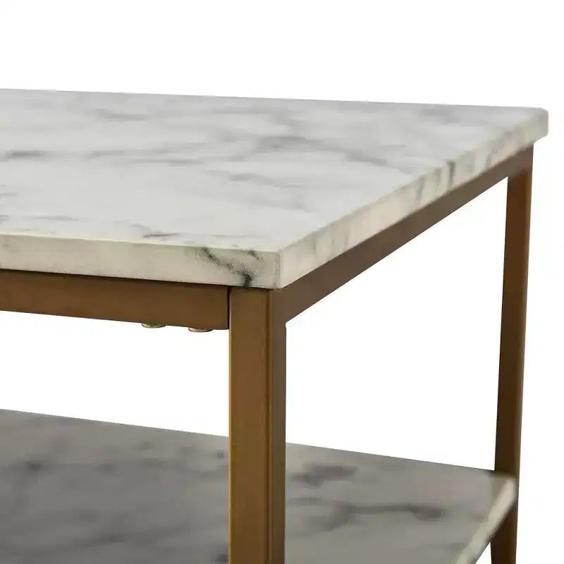Table Basse Marmo avec Plateau Faux Marbre Doré/ - Teamson Home : Rangement Moderne Résistant aux Rayures, Design à 4 Pieds