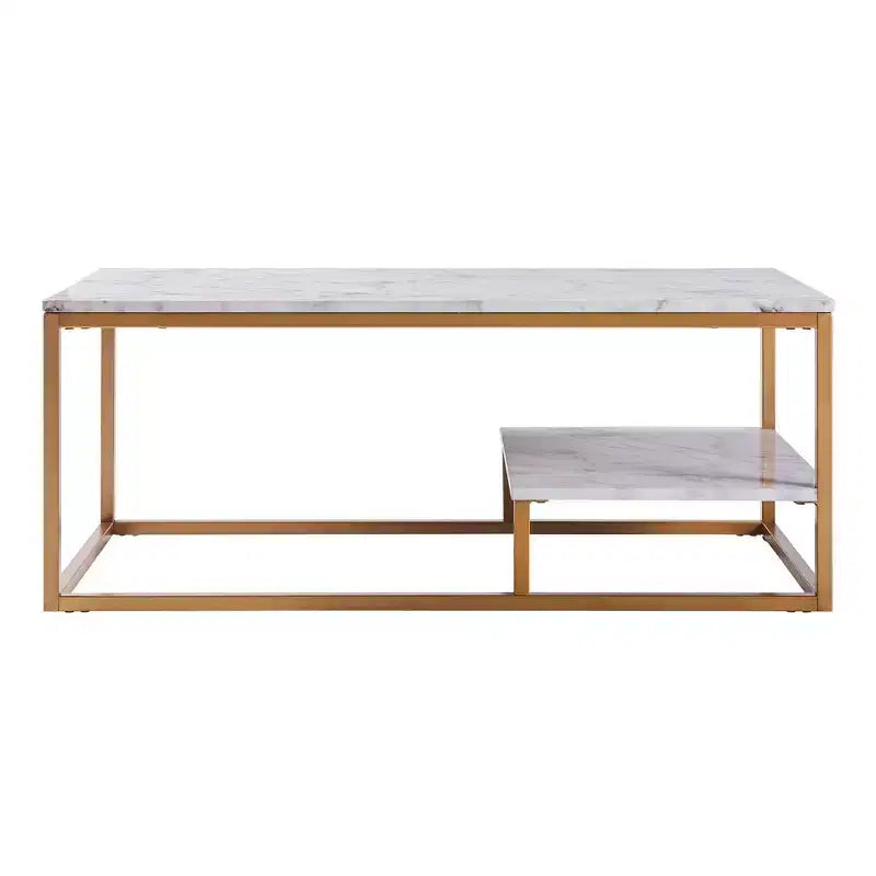 Table Basse Marmo avec Plateau Faux Marbre Doré/ - Teamson Home : Rangement Moderne Résistant aux Rayures, Design à 4 Pieds