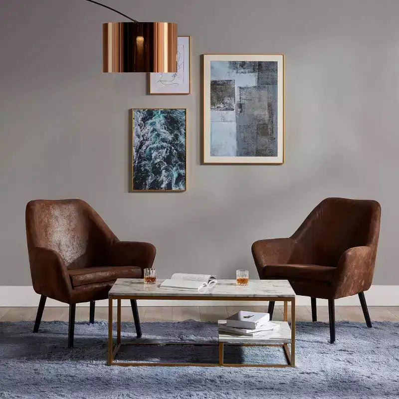 Table Basse Marmo avec Plateau Faux Marbre Doré/ - Teamson Home : Rangement Moderne Résistant aux Rayures, Design à 4 Pieds