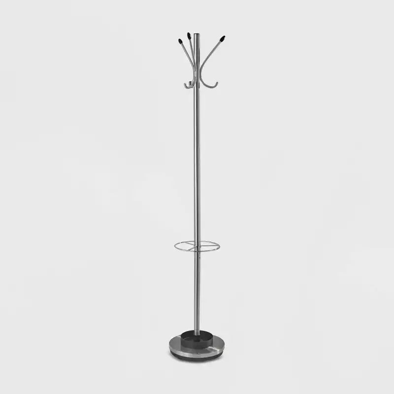 Umbrella Stand & Coat Rack Steel - Adesso: 6 Hooks, Metal Frame, 69" Tall, Water Tray
