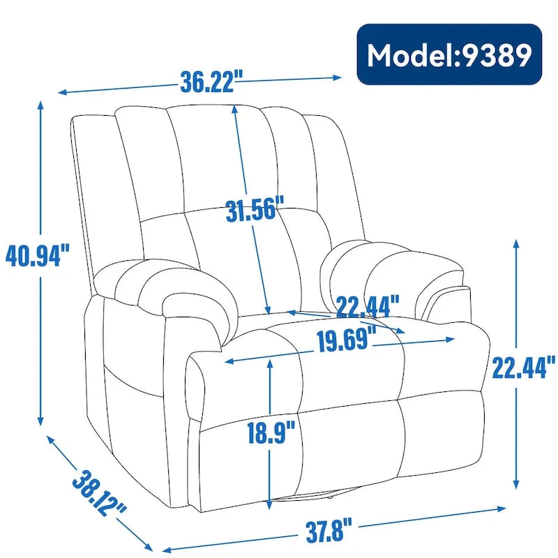 Poltrona reclinabile manuale oversize verde con funzione girevole, a dondolo e rivestimento in tessuto