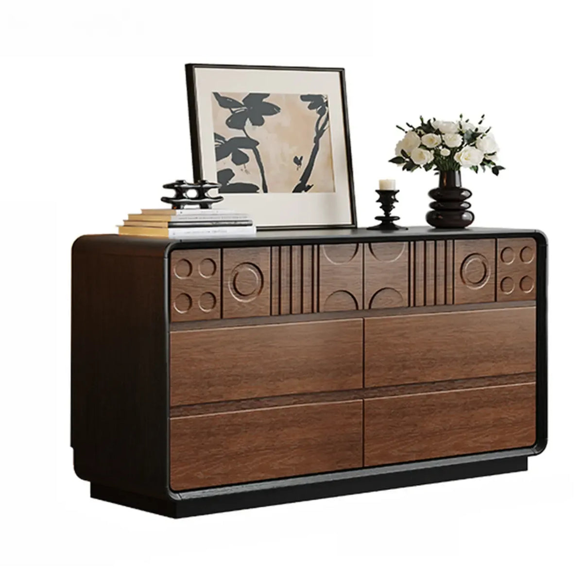 Comò in legno stile Art Déco con intagli geometrici