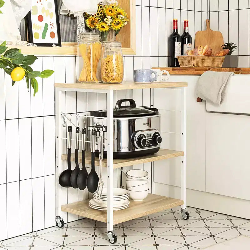 Scaffale da Cucina a 3 Livelli Costway, Carrello per Forno a Microonde con Gancio