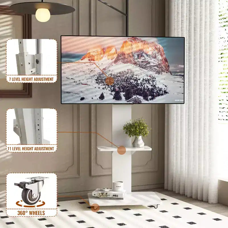 Mobile TV con carrello per TV da 32 a 75 pollici, regolabile in altezza con cassetto e ruote per soggiorno, camera da letto, uffici -ModernLuxe