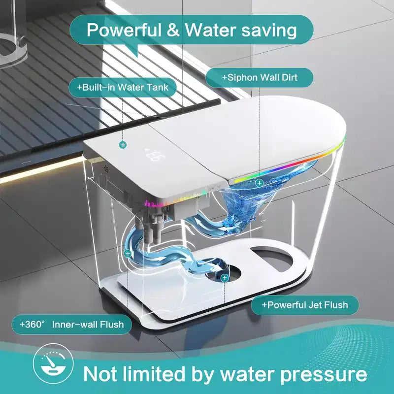 Dyonery Smart Toilet, Monobloc senza serbatoio con scudo in schiuma, apertura/chiusura automatica del coperchio, bidet e asciugatore riscaldati, luce notturna a LED, scarico automatico