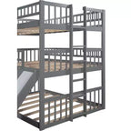 Letto a castello triplo Full Over Full con scaletta convertibile e scivolo, letto triplo con ringhiere di protezione, bianco/grigio/espresso - ModernLuxe