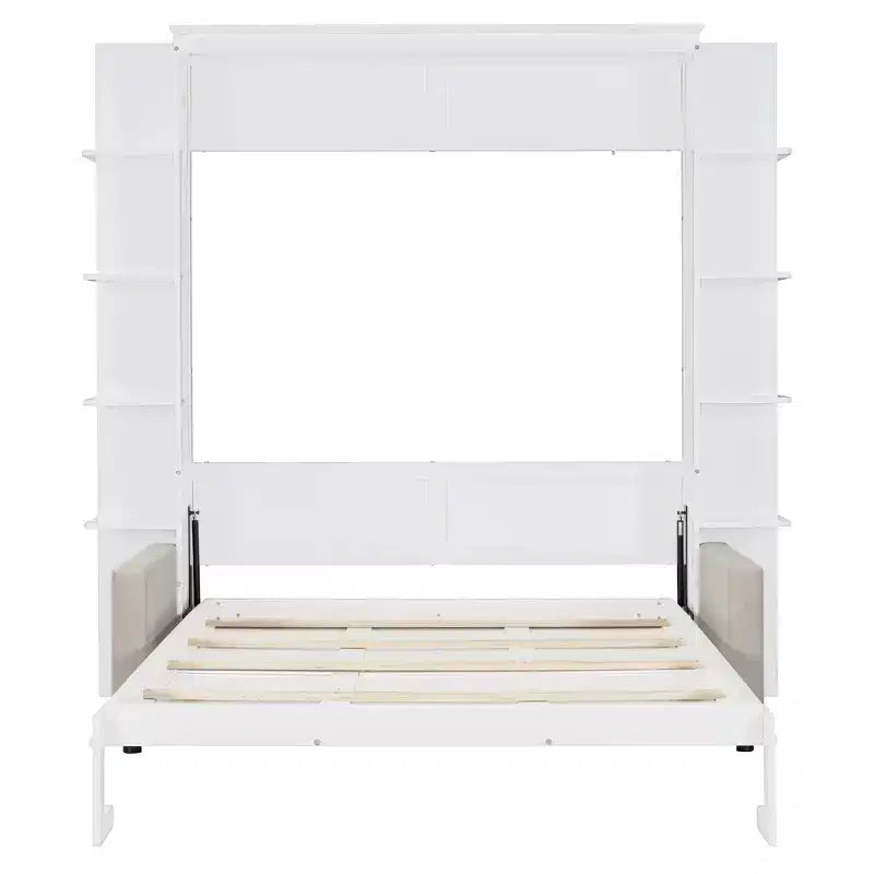 Letto a scomparsa Whisen Modern Design con struttura in legno, Queen Size, con divano e mensole