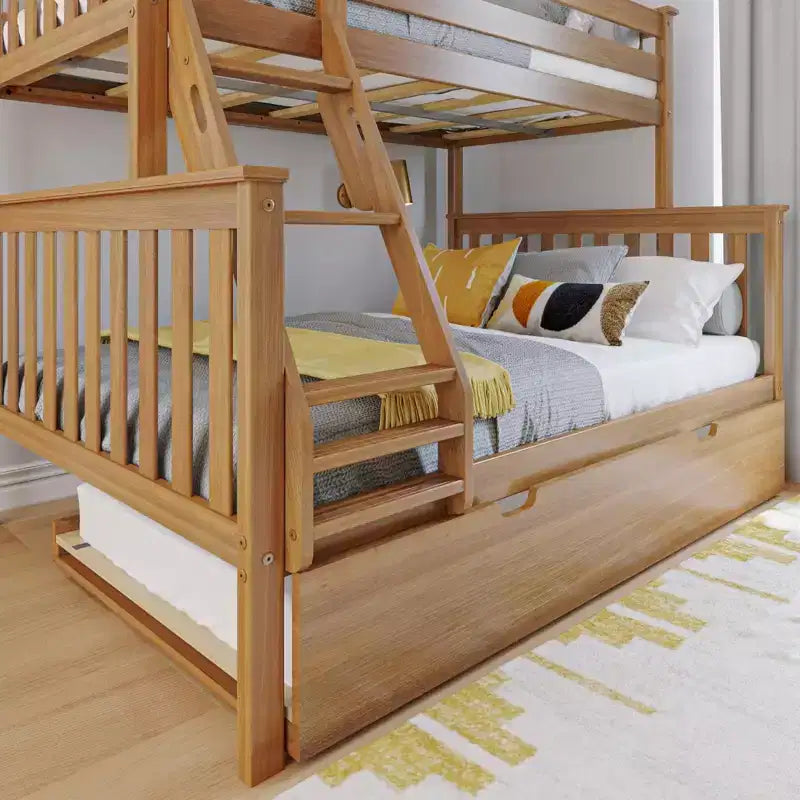 Letto a Castello in Legno Massello Max & Lily, una Piazza e Mezza con Letto Estraibile Contenitore e Scaletta per Bambini
