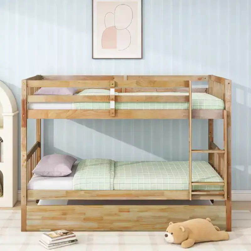 Letto a castello moderno in legno a una piazza con letto estraibile, convertibile in 2 letti