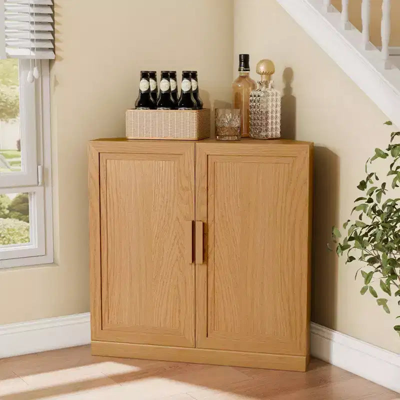 Mobile ad Angolo Dovelina con Ripiani Regolabili Credenza Buffet Vetrinetta Vino Mobile da Cucina e Sala da Pranzo con Ante in Legno - 31H x 31W, 36H x 31W