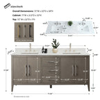 Mobile lavabo doppio Vanity Art 72 per bagno, con top in marmo tecnico