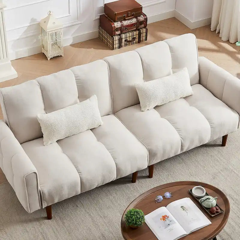Divano letto futon convertibile con posizioni regolabili e gambe in legno