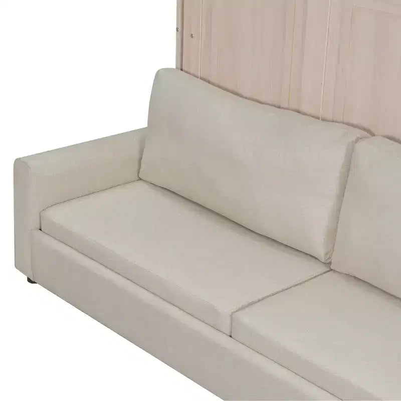 Letto a scomparsa matrimoniale con divano, letto a scomparsa matrimoniale in legno con luce a LED, letto a scomparsa pieghevole per camera degli ospiti, beige