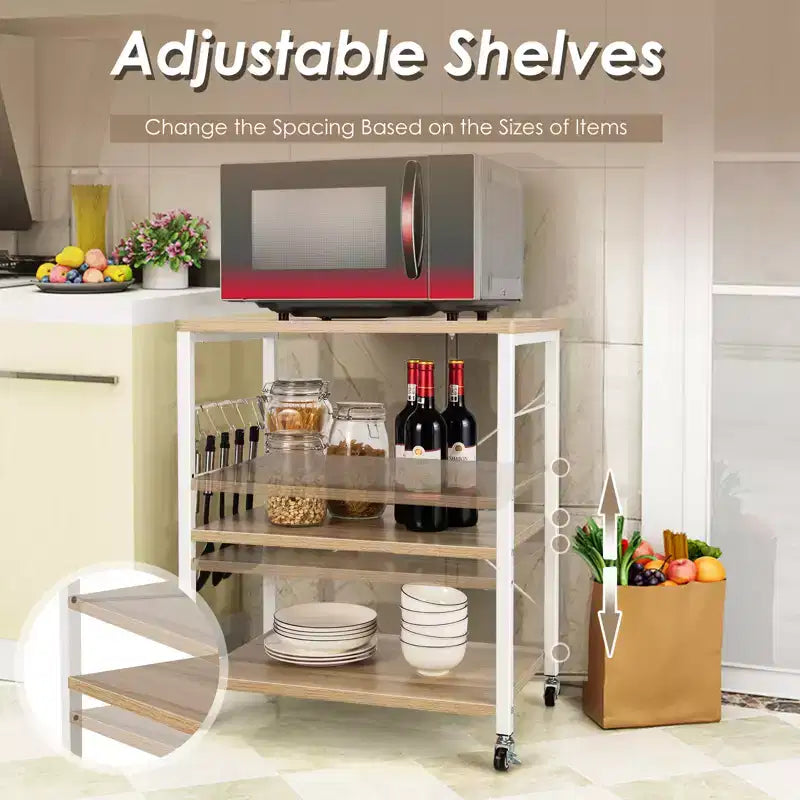 Scaffale da Cucina a 3 Livelli Costway, Carrello per Forno a Microonde con Gancio