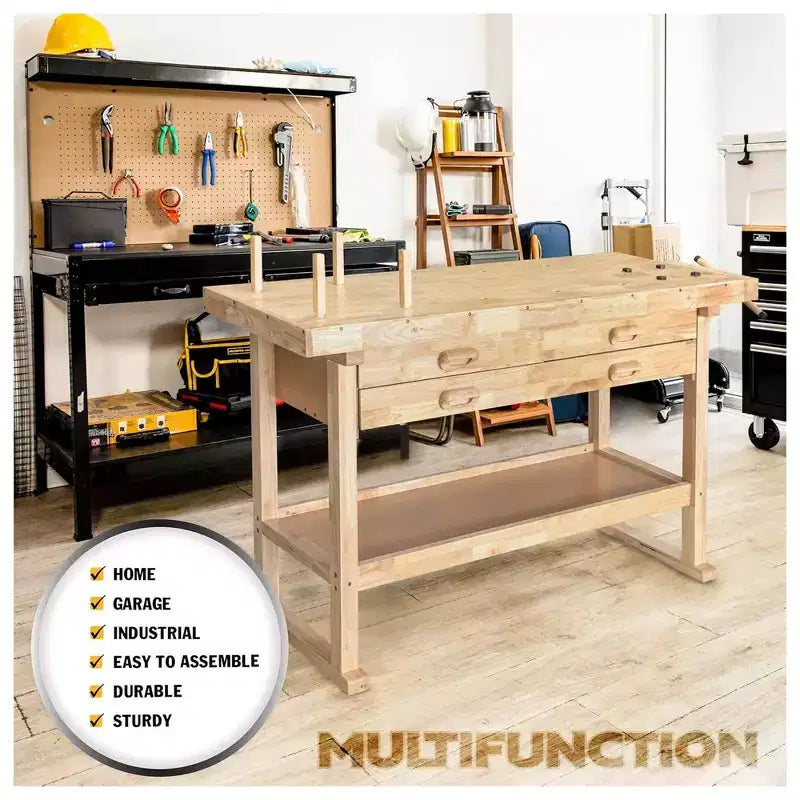 Olympia Tools Banco da Lavoro in Legno di Caucciù 60", 4 Cassetti, Capacità di Carico 450 lbs