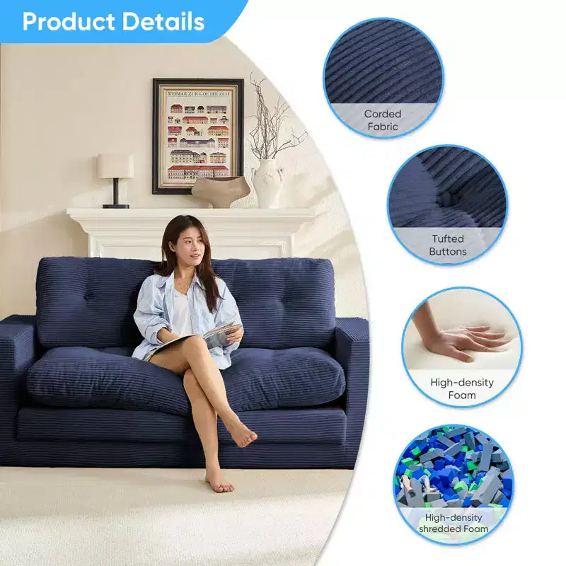 Mjkone Divano Letto Futon Convertibile 2-in-1 da 180 cm, in Tessuto a Coste, Pieghevole con Bottoni Trapuntati, Salvaspazio