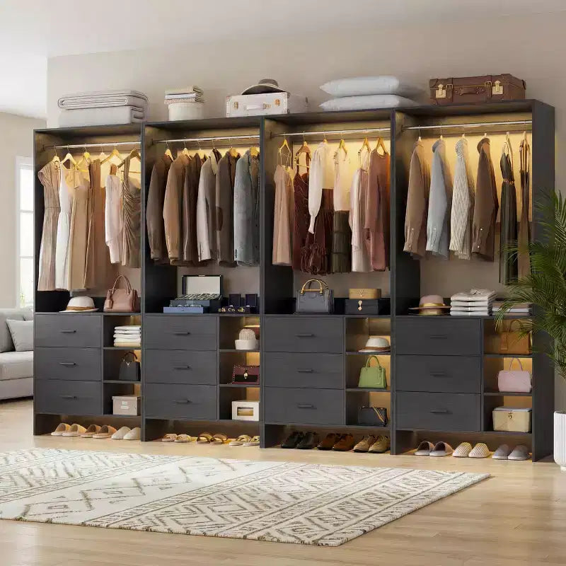 Besiost Set di 4 organizer per armadio con cassetti in legno e aste appendiabiti