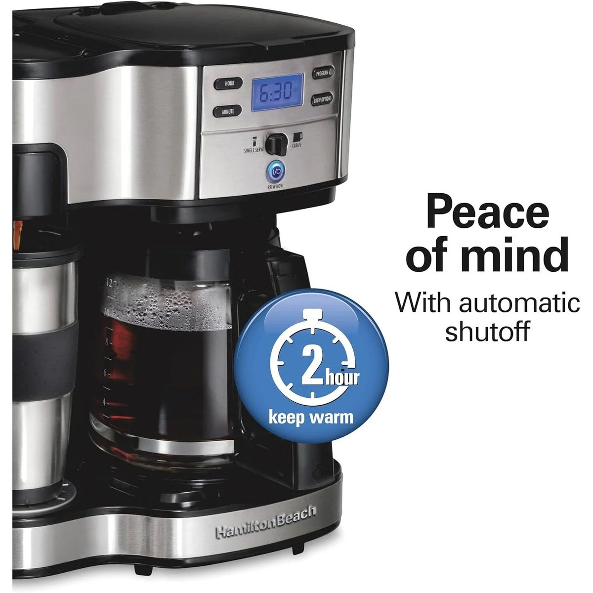 Macchina da caffè 2 in 1 da 12 tazze con caraffa in vetro e singola porzione, Pausa e Servi automatico, Nera